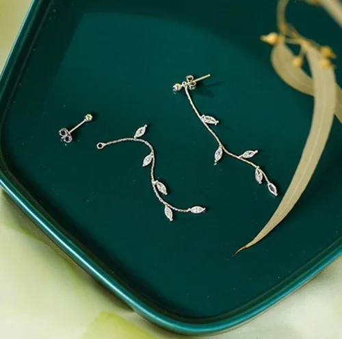Vista 5 de SLUYNZ Solid 925 Sterling Silver Droplet Dangle Earrings Chain for Women Teens Olive Leaf Wedding Dangle Earrings Bridal Earrings