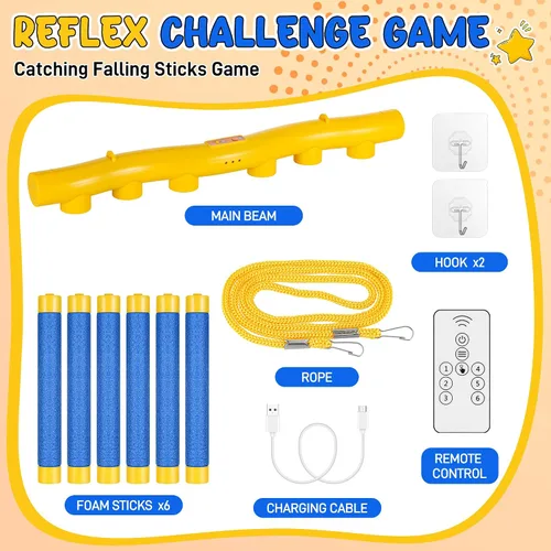 Vista 4 de Reflex Challenge Game - Catching Falling Sticks con control remoto, coordinación ojo-mano y tiempo de reacción, 3 modos de velocidad ajustables