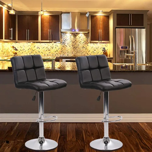 Vista 7 de Dkeli Juego de 2 taburetes de bar giratorios de altura ajustable con respaldo de piel sintética duradera, silla de comedor moderna y alta para sala