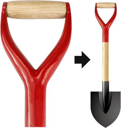 Vista 2 de Mango de agarre en Y, mango de 1.2 in de diámetro interior, pala de metal, manijas de repuesto para accesorios de jardín, asas con agarre de madera