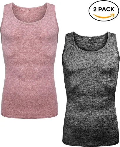 Vista 4 de Babioboa Paquete de 2 camisetas sin mangas de entrenamiento para hombre, para gimnasio, atletismo, culturismo, camiseta muscular