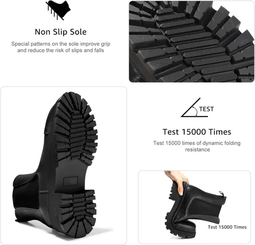 Vista 5 de Botas Chelsea para mujer, con suela de lengüeta, botines de tacón grueso sin cordones