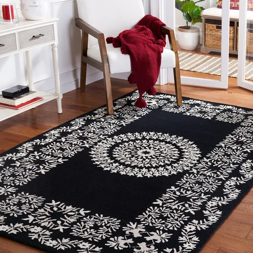 Vista 13 de SAFAVIEH Empire Collection - Alfombra de pasillo, 2 pies 3 pulgadas x 9 pies, negro y marfil, lana de medallón hecha a mano, ideal para zonas
