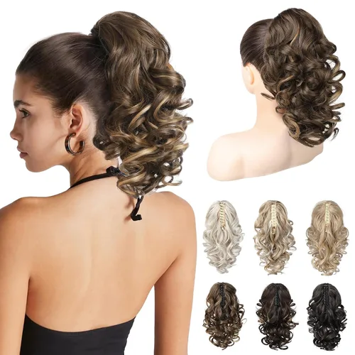 Vista 8 de REECHO Extensión de cola de caballo de 12 pulgadas, pinza de cola de caballo rizada y ondulada clásica para mujeres - Negro