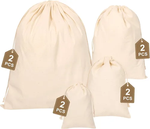 Vista 8 de 20 bolsas de algodón para productos, bolsas de almacenamiento de muselina reutilizables de 8 x 10 pulgadas con cordones, bolsas de algodón natural