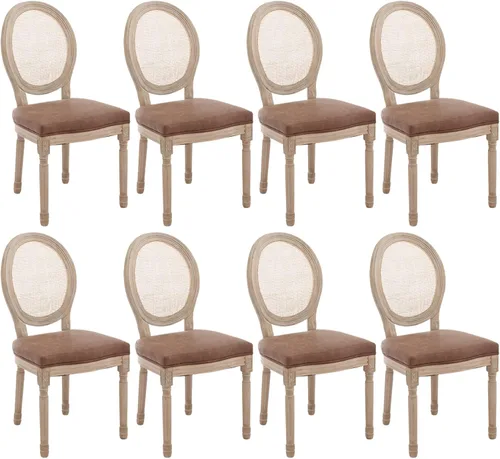 Vista 11 de Kmax Sillas de comedor estilo granja, patas de madera marrón, elegantes sillas de cocina copetudas, sillas de dormitorio francesas desgastadas