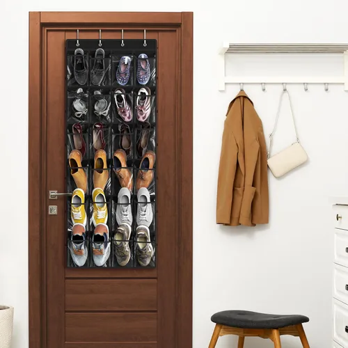 Vista 6 de Simple Houseware - Organizador de zapatos colgante con 24 bolsillos grandes y transparentes para colgar en la puerta, color negro