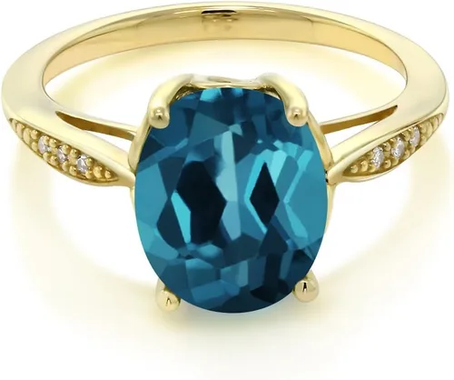Vista 20 de Gem Stone King Anillo de compromiso de oro amarillo de 14 quilates de 2-3 quilates con piedra preciosa ovalada de 0.394 x 0.315 in y diamantes