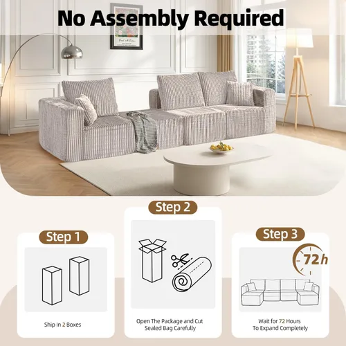 Vista 8 de Sofá modular de 98 pulgadas, sofá modular de 3 plazas en forma de L con otomana, moderno sofá seccional de nube para sala de estar, dormitorio Beige