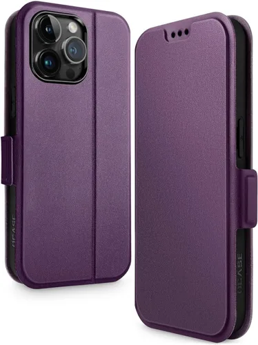 Vista 10 de OCASE Funda tipo cartera para iPhone 15, funda delgada de piel sintética, ranuras para tarjetas, bloqueo RFID, soporte de soporte, funda de teléfono