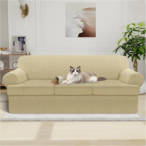 Vista 60 de Funda impermeable para silla con brazos, juego de 2 piezas, funda a rayas para 1 sofá separado con cojín en T, fundas de sillón de tela