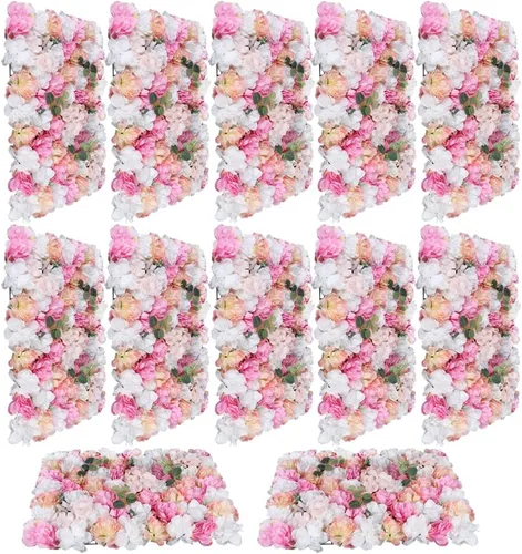 Vista 28 de Paneles de pared de flores 3D, 12 paneles de pared de flores artificiales, rosas de seda, fondo de pared de flores sintéticas decorativas