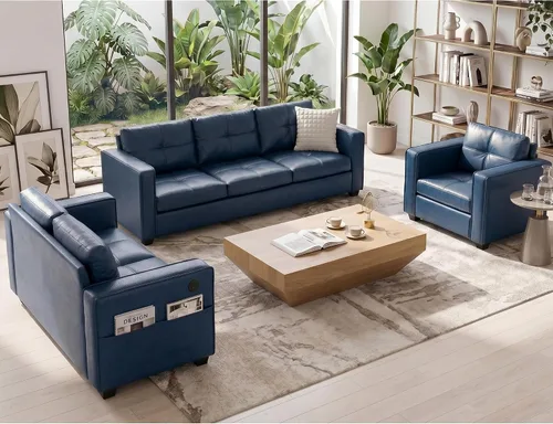 Vista 10 de Sofá seccional de cuero sintético negro, juego de sofá de 3 piezas para TYBOATLE Sofá modular convertible de cuero, cómodo mueble de 3 piezas