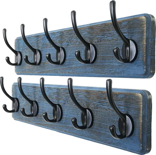 Vista 22 de Dseap Perchero de Pared: Moderno, Patentado, Resistente, 17.4" de Largo, Riel Colgador de Madera con 5 Ganchos Dobles para Abrigos de Invierno, Negro