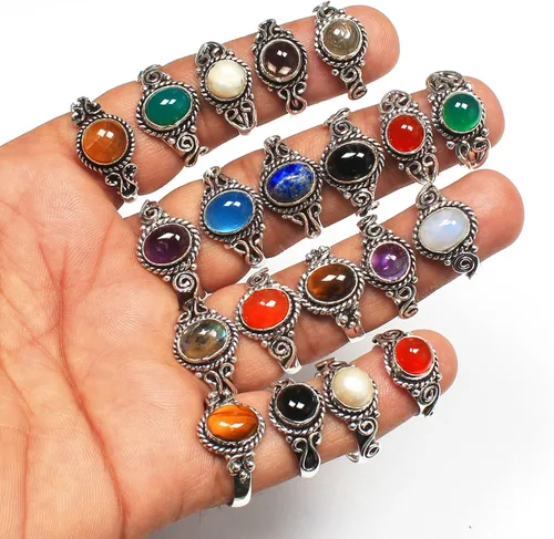 Vista 5 de Juego al por mayor de anillos hechos a mano chapados en plata para mujeres niñas apilables vintage midi anillos de dedo tamaños USCA 6-10 anillos