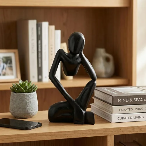 Vista 2 de G6 Collection Estatua abstracta de madera de 12 pulgadas hecha a mano para pensar, hombre pensante, arte moderno, decorativo, único, decoración