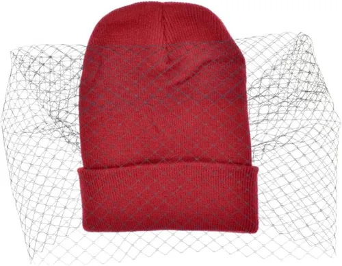 Vista 2 de ChyJoey 1 gorro de punto para mujer de lana cálida estilo retro con velo