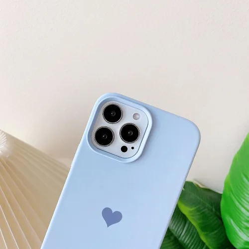 Vista 4 de Funda compatible con iPhone 13 Pro Max de silicona para mujeres y niñas, diseño de corazón azul, delgada, con forro de microfibra suave