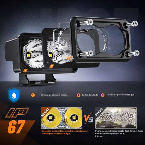 Vista 3 de Nilight 2 cápsulas LED de motocicleta de 3 pulgadas, 1300 lúmenes, luz de conducción EMC integrada, súper foco antiniebla todoterreno, luz auxiliar