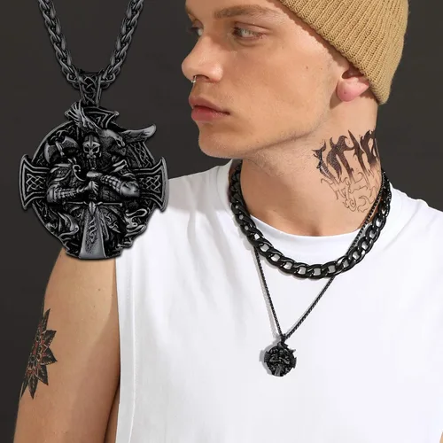 Vista 2 de U7 Wiccan Necklace Pagan Pendant Men Women Stainless SteelBlack18K Gold Plated PentagramNorse VikingRaven Occult Necklaces
