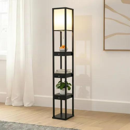 Vista 11 de Brightech Maxwell Edición Cajón - Lámpara de pie moderna de estante con cajón - Lámparas de pie de esquina con estantes para sala de estar