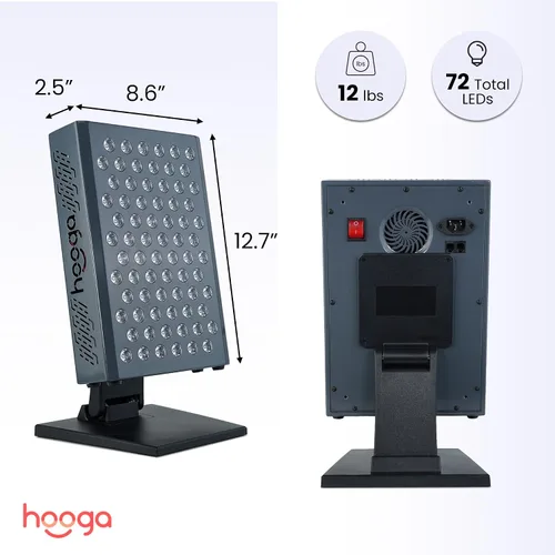 Vista 3 de Panel de Terapia de Luz Roja Hooga, Luz LED Roja e Infrarroja Cercana con Temporizador, 72 LEDs de Bajo Nivel de Alta Eficiencia (<5 mW)