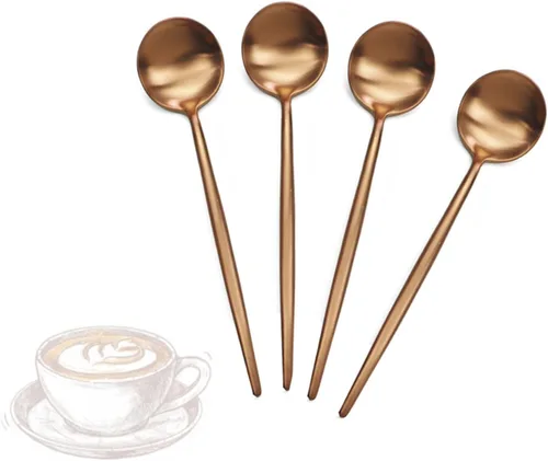 Vista 7 de JASHII Juego de 4 cucharas de café para café, de acero inoxidable 18/10, para té, postre, aperitivo, 4.9 pulgadas, mango redondo, color negro mate
