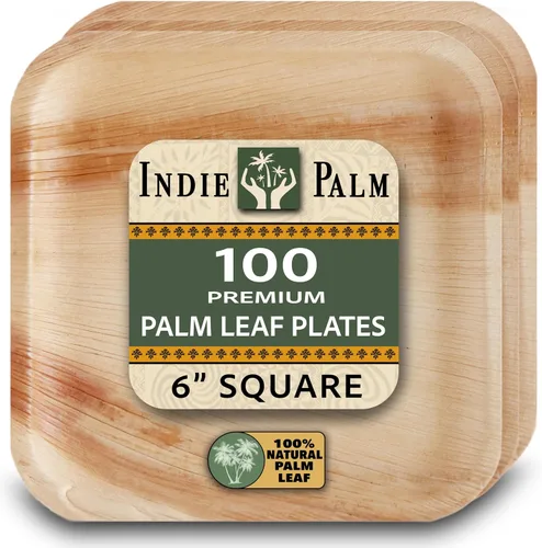 Vista 14 de Indie Palm Platos desechables de hoja de palma, paquete de 50 unidades, cuadrados de 8 pulgadas, resistentes, 100% compostables y biodegradables