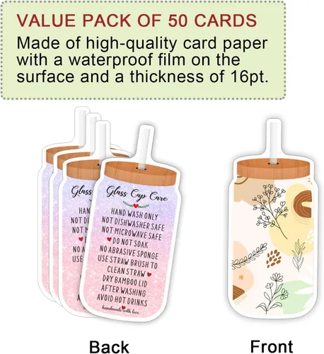 Vista 3 de Tarjetas de instrucciones de cuidado de tazas, inserto de instrucciones de cuidado de vasos para pequeñas empresas, tarjetas de cuidado de vasos