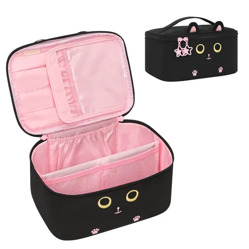 Vista 34 de OCHEAL - Bolsa de maquillaje portátil para cosméticos, estuche organizador de viaje de gran capacidad para mujeres, bolsa de aseo para niñas
