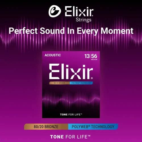 Vista 3 de Elixir, cuerdas de bronce para guitarra acústica 80/20 con recubrimiento Polyweb, extralivianas (.010-.047), blanco negro rojo azul