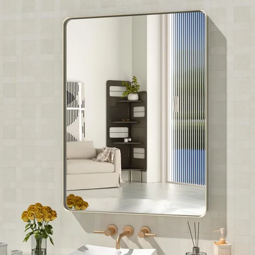 Vista 26 de WEER - Espejo de baño con luces LED, 50x70cm, espejo de tocador montado en la pared, 3 colores regulables, almohadilla antiempañante retroiluminada