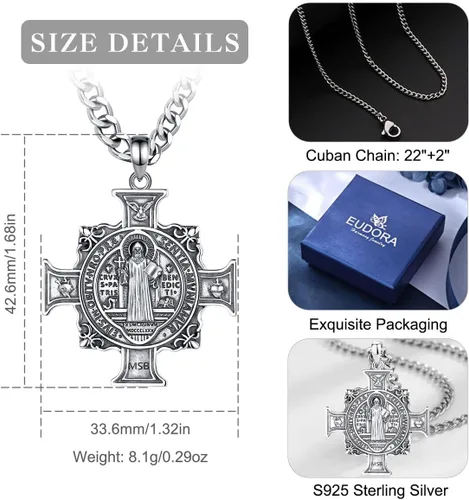 Vista 7 de EUDORA Collar de plata de ley 925 con San MiguelSan CristóbalSan BenitoVirgen MaríaSan Judas TadeoCruz de Buen PastorArcángel, Medalla con colgante