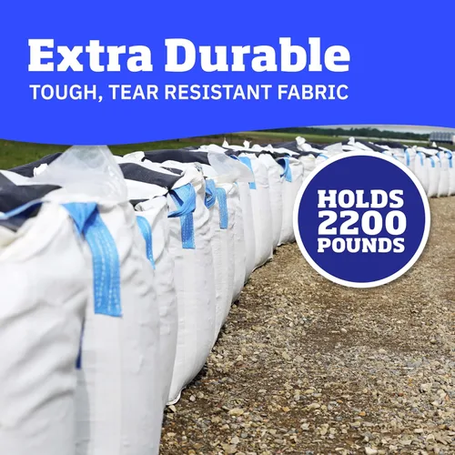 Vista 2 de DURASACK Bolsas de basura para contratistas resistentes para obras en masa de 200 galones, color blanco, tejidas de polipropileno para demolición