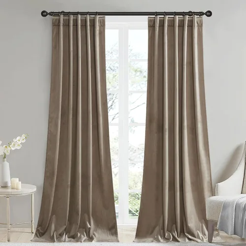 Vista 42 de StangH Cortinas 100% opacas, color beige, terciopelo suave y grueso, cortinas para ventana de dormitorio, forro blanco, cortinas con aislamiento