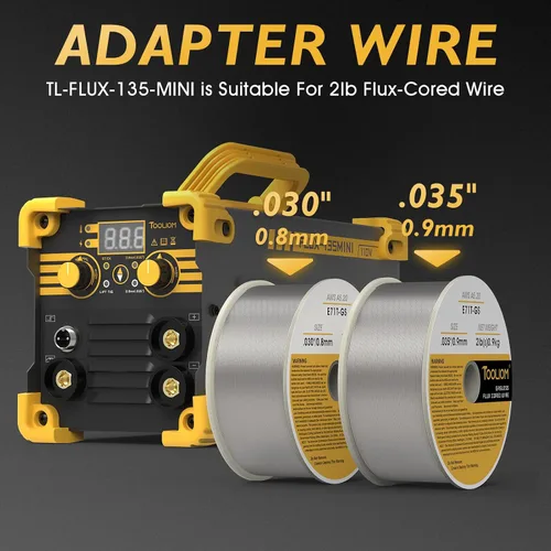 Vista 6 de TOOLIOM 135A Mini Soldador MIG de núcleo de flujo 110V Soldador MIG sin gas Flux MIG/Lift TIG/Stick Máquina de soldadura 3 en 1 Portátil