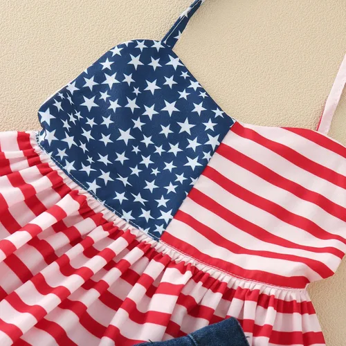 Vista 4 de TBUIALL Conjunto de ropa de Halloween para niñas pequeñas, sin mangas, día de la independencia, estrella, rayas, leggings para bebé, 3-6