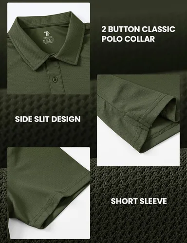 Vista 5 de BGOWATU Polo de golf para hombre, manga corta, cuello para tenis al aire libre Verde militar