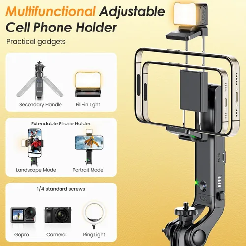 Vista 3 de Marchpower Trípode de seguimiento automático remoto de 63 pulgadas con rotación de 360° para iPhone con luz, soporte de trípode para teléfono