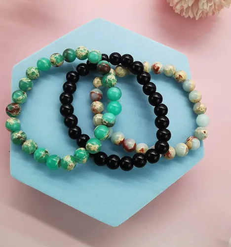 Vista 6 de FINZOR 3 piezas de piedras preciosas semipreciosas de 0.31 pulgadas (0.315in), cuentas redondas, cristales de energía energética, reiki, curativa