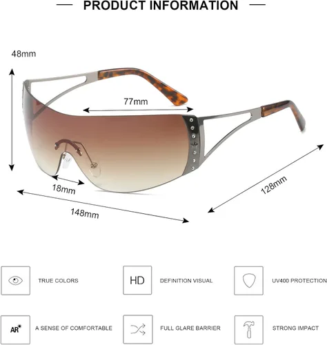Vista 4 de SORVINO Lentes de sol Y2K sin montura para mujeres y hombres, diseño de escudo futurista de moda, de gran tamaño de los años 2000, con estrellas