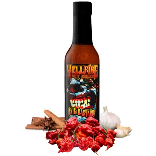 Vista 10 de Hellfire Hot Sauce Kranked - Salsa picante gourmet de ajo negro y Carolina Reaper, presentada en el programa de televisión Hot Ones, 5 onzas.