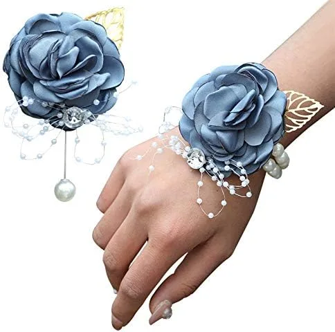 Vista 2 de Ramillete de muñeca de novia para hombre, hecho a mano, satén, rosa, dama de honor, ramillete de flores, para novio, Boutonniere para boda, fiesta