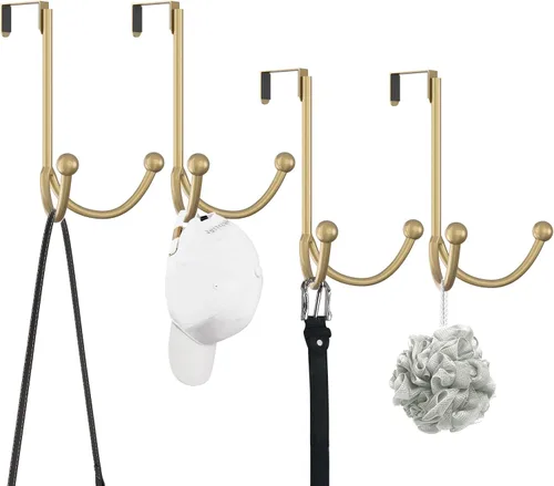 Vista 12 de HFHOME Paquete de 2 ganchos dobles para colgar sobre la puerta, organizador de ganchos dobles de metal para colgar abrigos, sombreros, batas, Negro