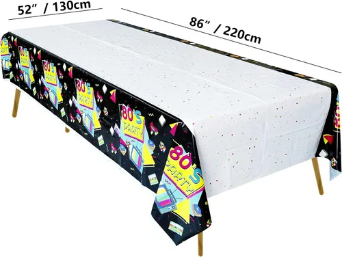 Vista 7 de Suministros para fiestas de los años 80, 61 platos, servilletas, manteles para decoraciones de fiesta de regreso a los años 80, sirve para 20