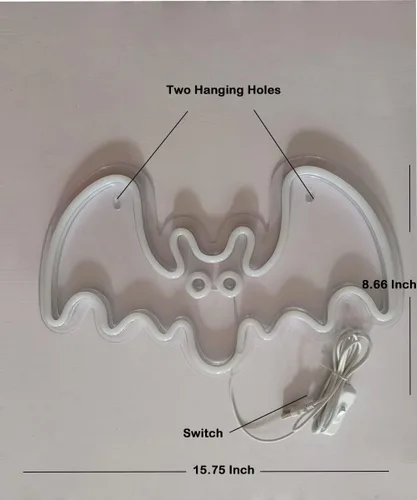 Vista 6 de Letrero LED de neón con forma de murciélago, luz de neón morada para fiestas, bares y decoración del hogar