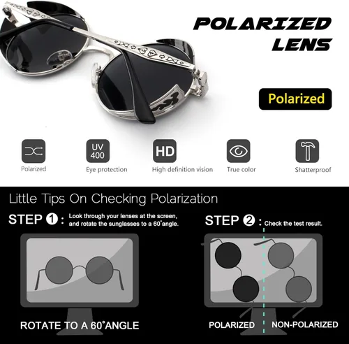 Vista 4 de CGID E72 Retro Steampunk Style Inspired Round Metal Circle Polarized Sunglasses for Women Men