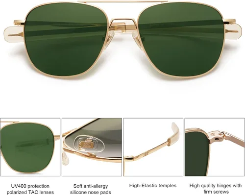 Vista 4 de SOJOS Gafas de sol de aviador polarizadas pequeñas para hombres y mujeres, clásico doble puente cuadrado, aviadores SJ1179