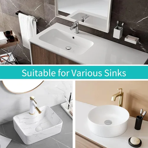 Vista 8 de Tapón para lavabo, colador de desagüe para lavabo de baño con colector de pelo, para orificio de desagüe de 1.04''~1.97'', cubierta de desagüe Cromo
