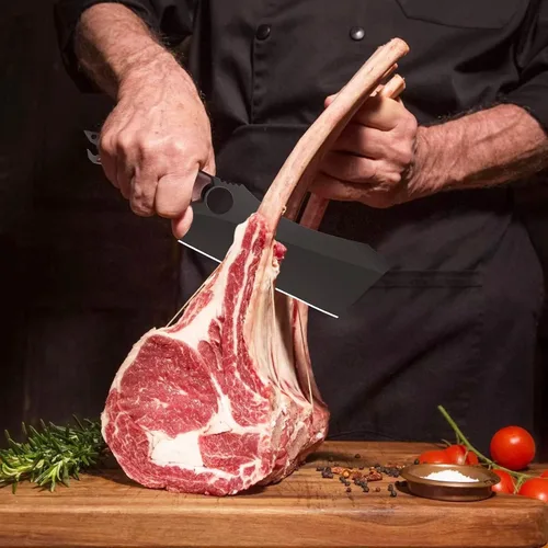 Vista 2 de Cuchillo para carne de 6.9 pulgadas, cuchillo negro para deshuesar, cuchillo de cocina forjado en fuego de acero de alto carbono afilado con funda